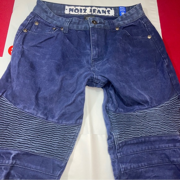 NOIZ Jeans 34 Blue Straight Leg Moto Ribbed Dark Wash Biker Street Faded Men 34 - Picture 7 of 15